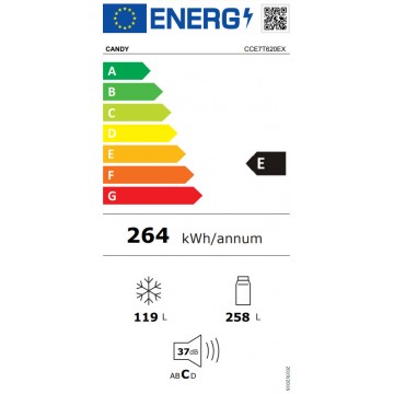 Candy CCE7T620EX Ψυγειοκαταψύκτης 377lt Total NoFrost Υ200xΠ59.5xΒ65.8εκ. Inox